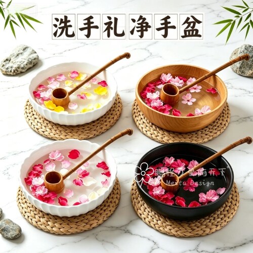 泰式净手盆竹木盆瑜伽馆活动净手仪式陶瓷盆美容院spa水疗装饰盆