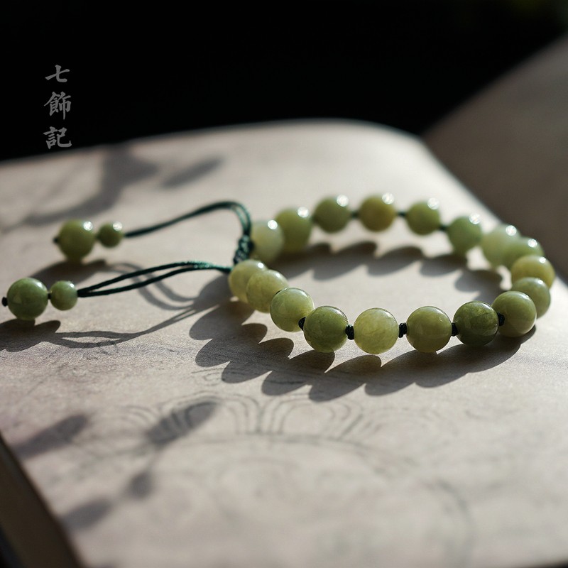 真品翡翠手链玉石珠串情侣绿糯种
