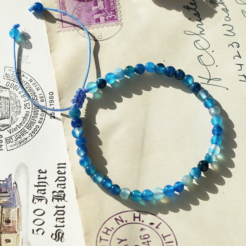 喜水缠丝玛瑙蓝色手链玉髓手串细