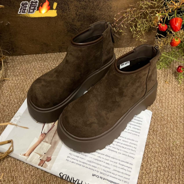 秋冬修面皮马丁靴平底复古