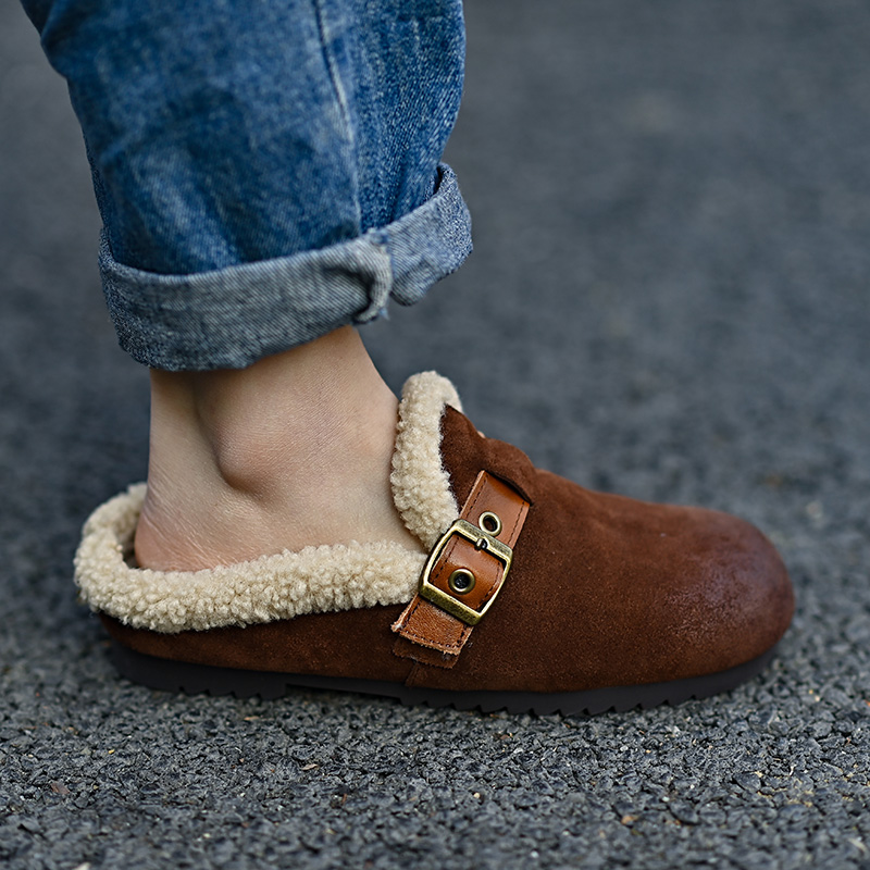 美拉德复古磨砂牛皮包头拖鞋