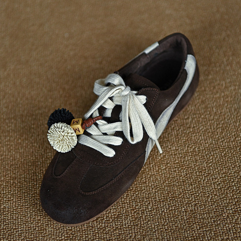 复古做旧深棕色牛反绒休闲德训鞋女软面软底运动鞋深口单鞋平底鞋,女鞋,德训鞋,淘宝优惠券,粉丝福利购,淘宝优惠卷