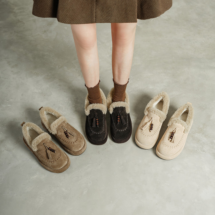 复古流苏羊羔毛乐福鞋