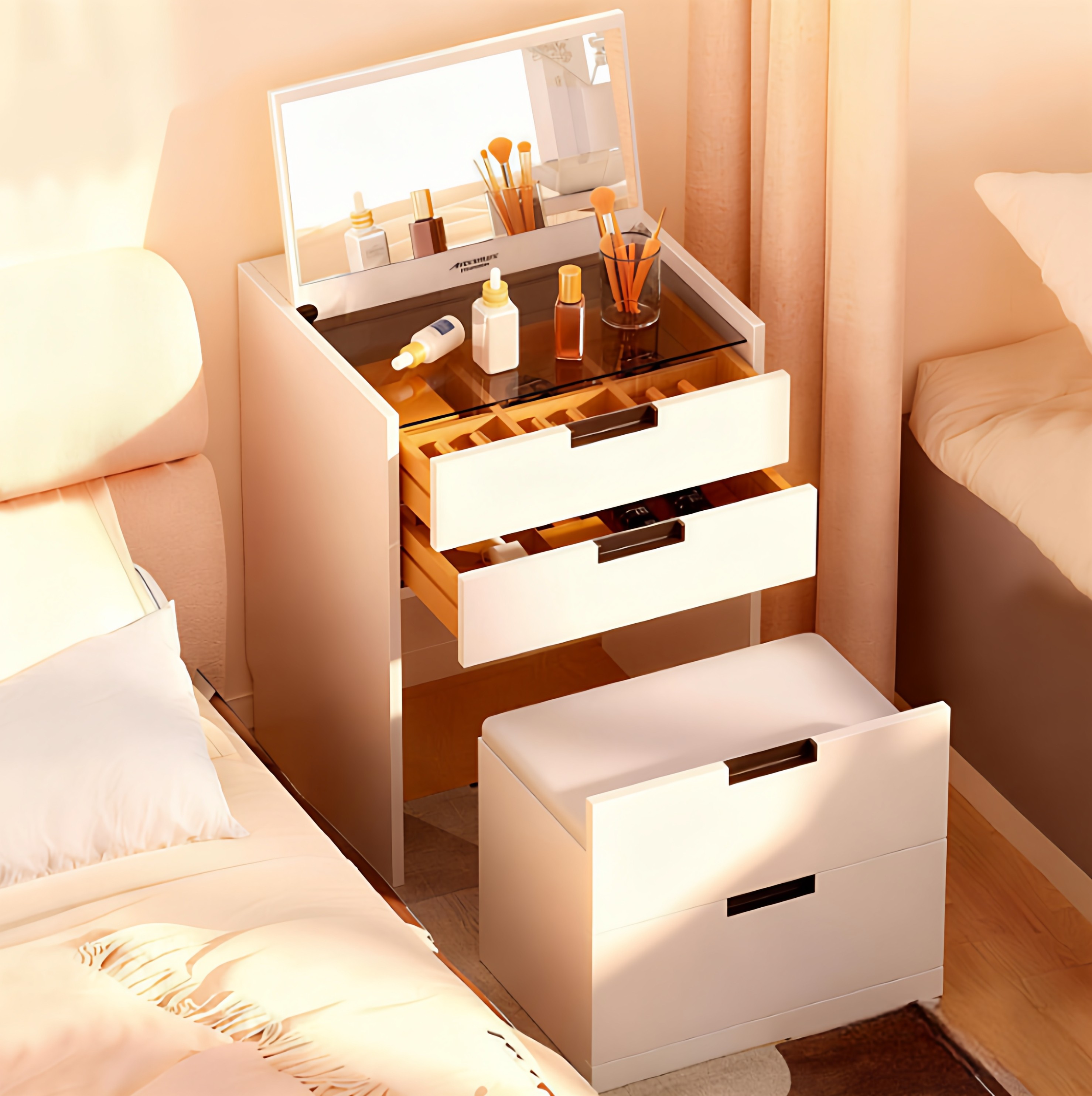 梳妆台斗柜床头柜书桌一体实木可移动隐藏式妆凳可翻盖折叠化妆镜,住宅家具,梳妆台/桌,淘宝优惠券,粉丝福利购,淘宝优惠卷