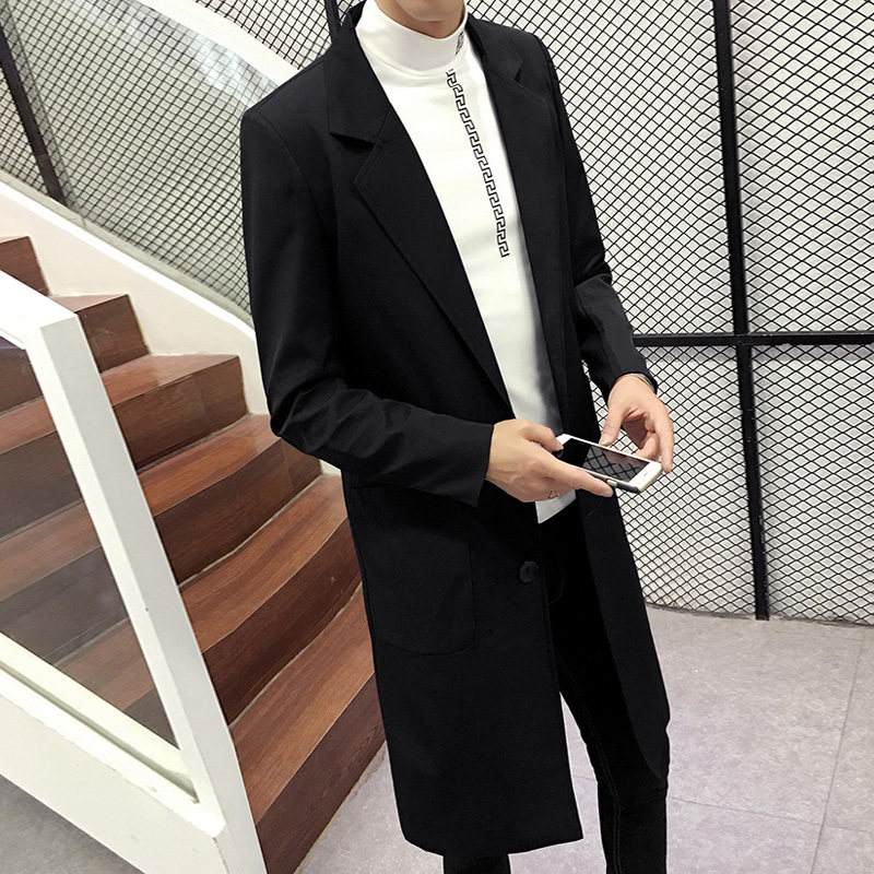 man Cape Korean Edition Self cultivation Autumn Long version handsome black Plush coat student Trend Mid length version Windbreakerin the Men's clothing, Windbreaker  category - from Buy2taobao.com to provide professional Taobao agent buy service