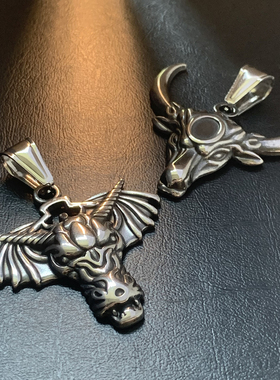 牛马系列-古法钛钢项链男款复古维京重工中古长款不掉色生肖项坠