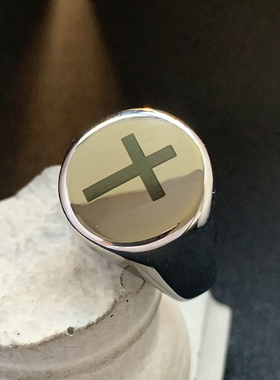 北岛十字-北欧极简不掉色钛钢银色戒指清冷食指欧美光面反光指环