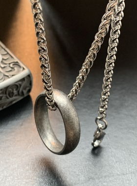 弧形素戒-古法钛钢项链复古欧美中古毛衣链长款不掉色指环王项坠