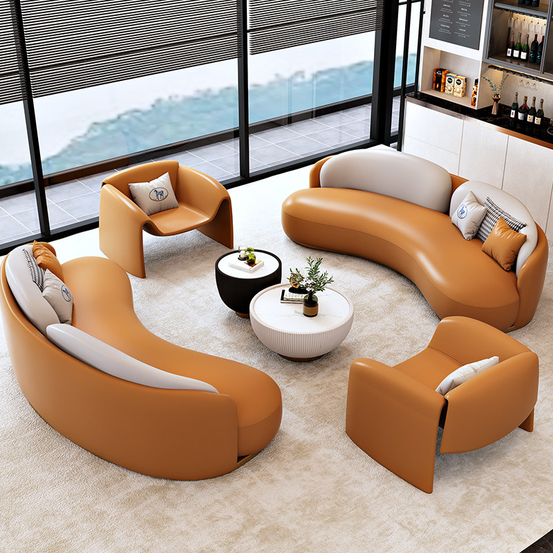 新客减酒店大堂沙发轻奢售楼处洽谈美容院休息区接待会客弧形沙发