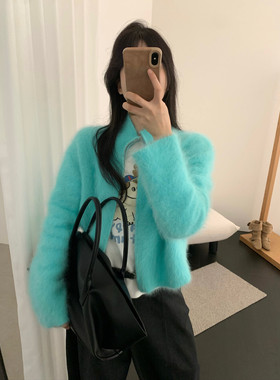 SWM 韩系高配猛犸毛拉链立领开衫保暖毛衣（含10%兔毛）