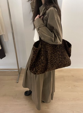 SWM 秋季新款韩版时尚豹纹帆布包大容量包包百搭单肩包通勤托特包