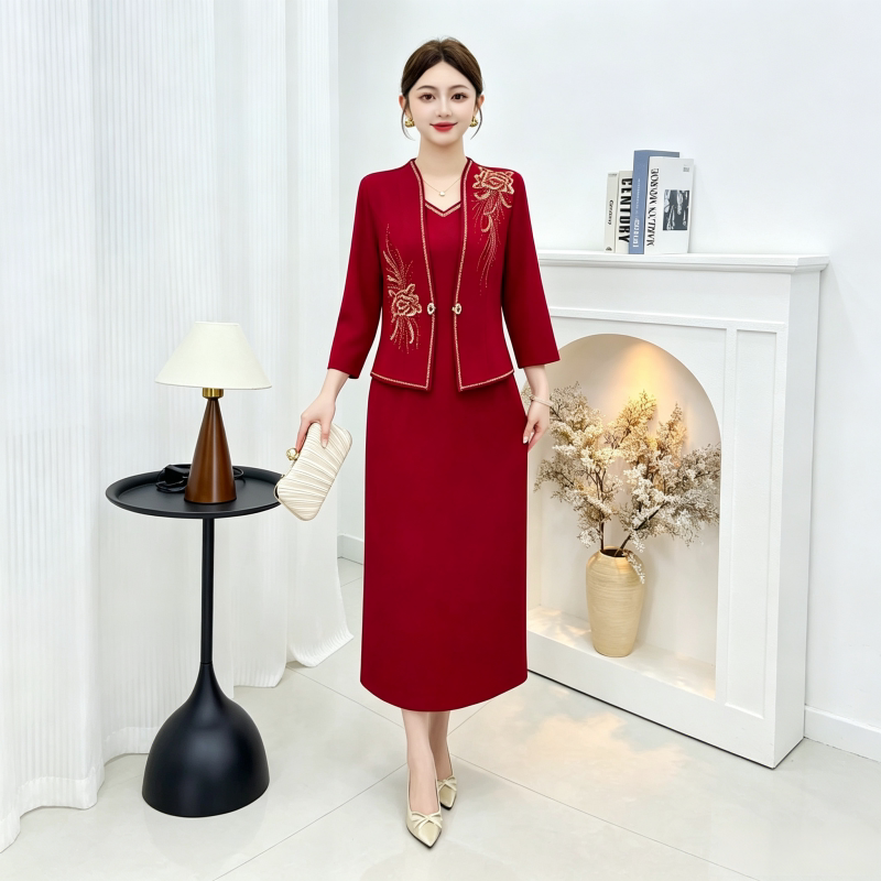 喜婆婆婚宴装2026喜妈妈礼服高端轻奢高级感平时穿两件套装连衣裙