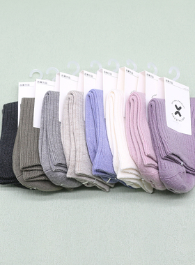 西客优品    冬款时尚竖条羊毛保暖简约无骨中筒男女童袜252L9764