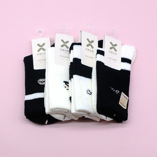 西客优品 熊猫刺绣暖暖绒保暖黑白中筒学生成人女袜252Q2637 冬款