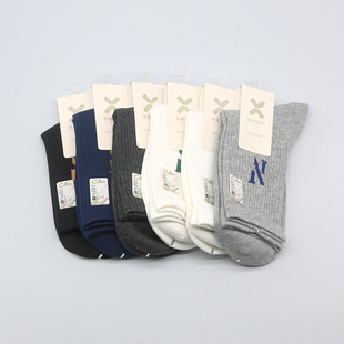 西客优品 冬百棉提花字母无骨纯色中筒运动学生成人男袜252A2719