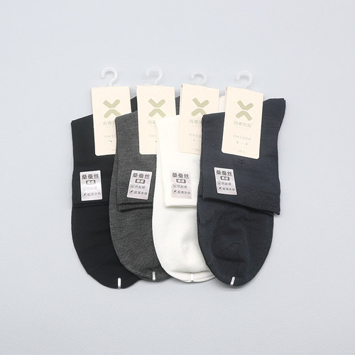 西客优品超薄桑蚕丝提花中筒男袜