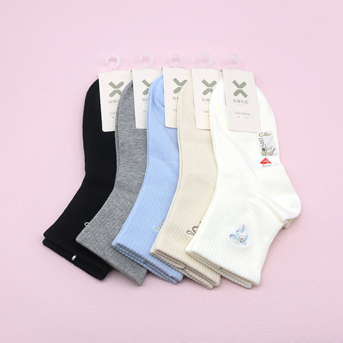 西客优品秋百棉刺绣甜美短筒女袜