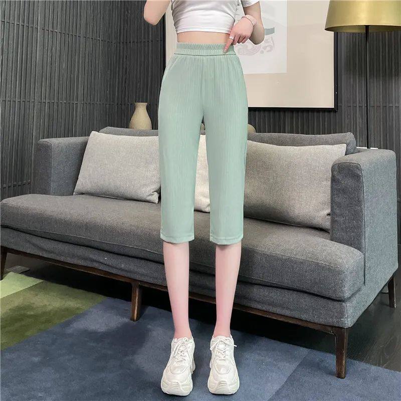 冰丝七分裤女夏季薄款2026新款宽松显瘦运动中裤萝卜哈伦裤休闲裤