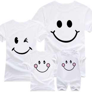 笑脸smile短袖圆领休闲卡通童装儿童T恤男女夏亲子款兄妹装姐弟装