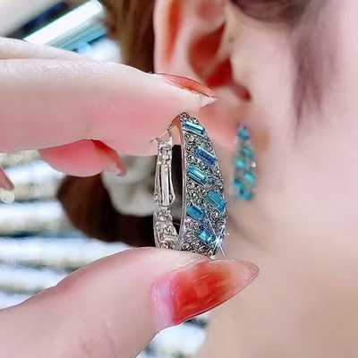 妾之意复古水晶满钻银针耳圈女