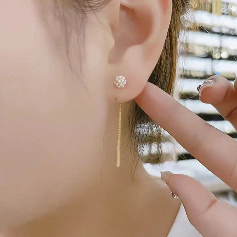 妾之意时尚显脸小珍珠银针耳线女