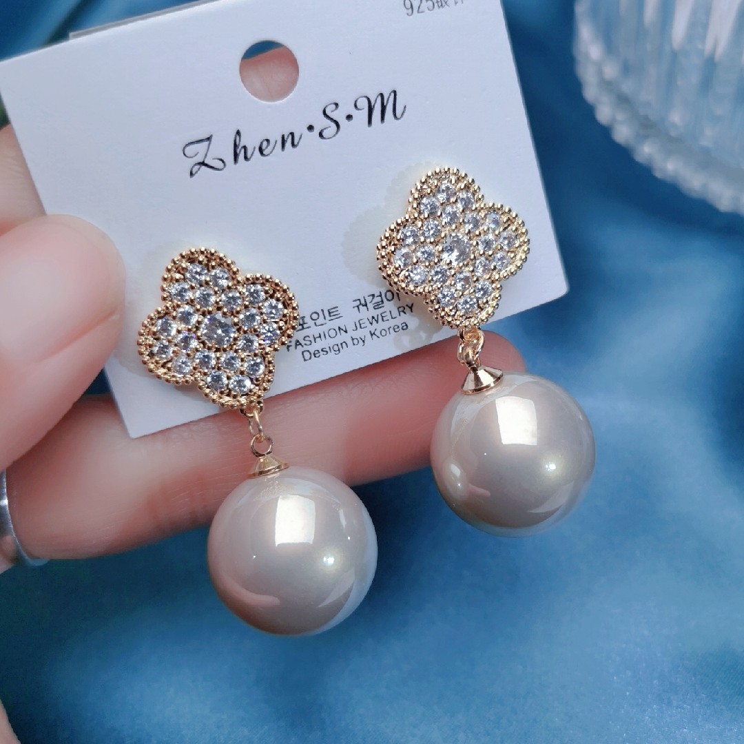 妾之意大气四叶草珍珠耳饰耳坠女