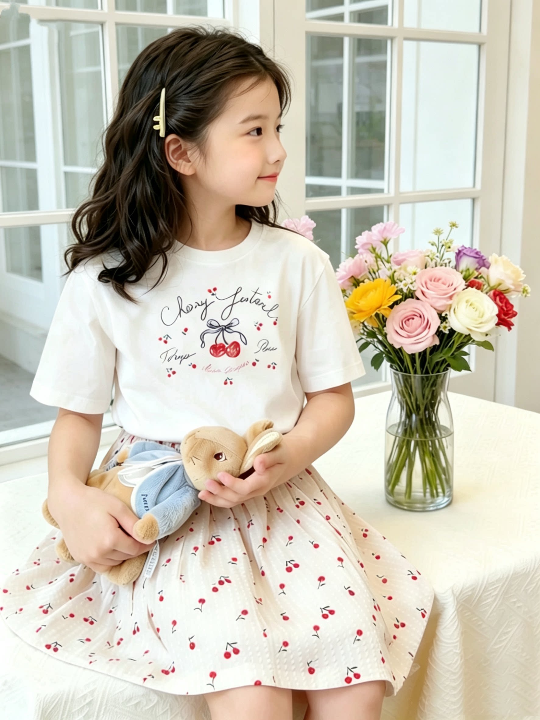 2026夏季新款女童纯棉短袖T恤女宝宝圆领半袖上衣打底衫短裙套装