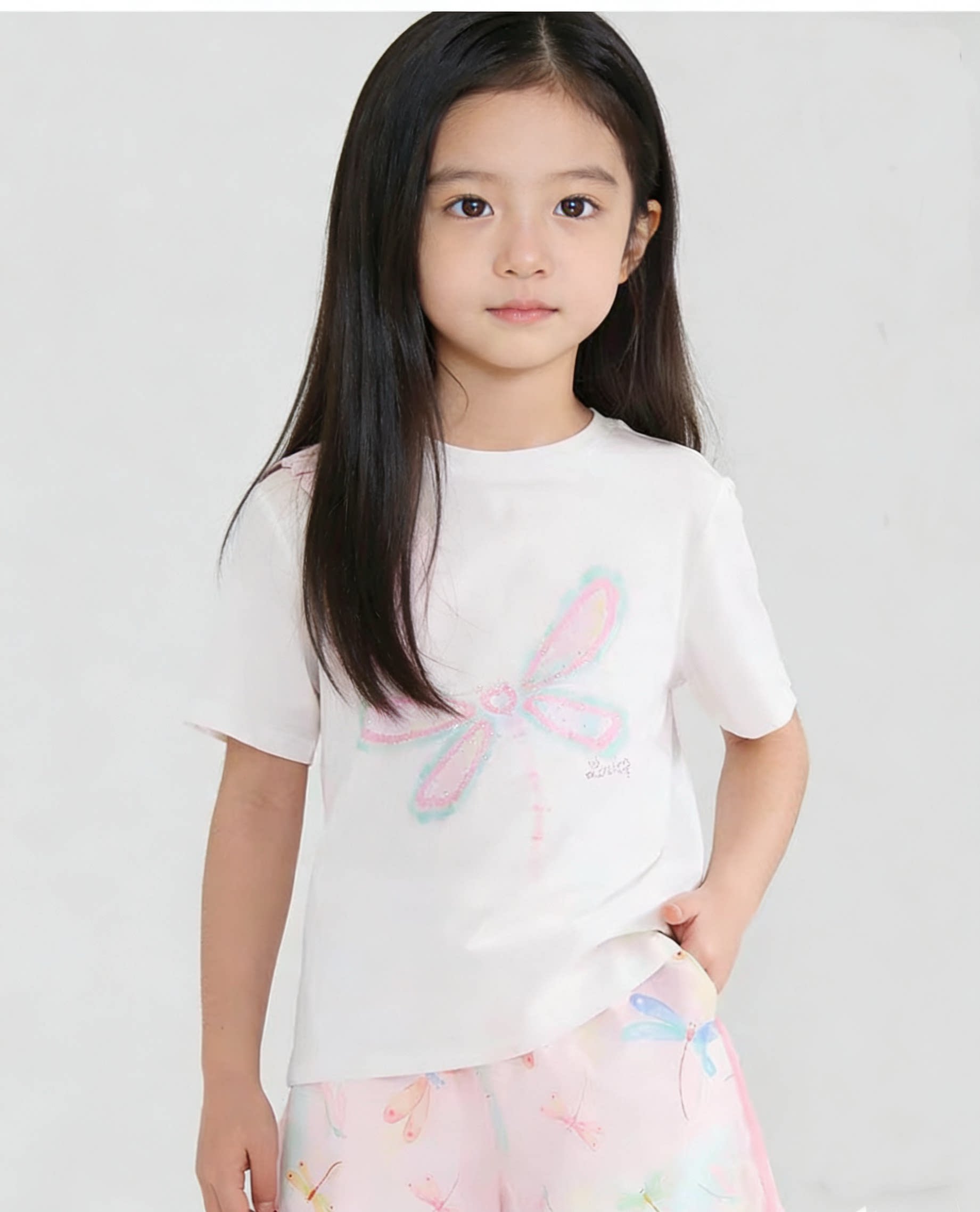 女童T恤短袖2026新款宝宝纯棉带钻蜻蜓洋气女孩百搭夏季白色上衣