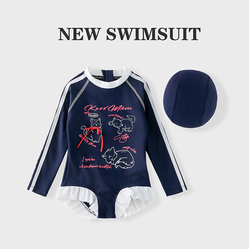 女童泳衣2025新儿童夏季洋气宝宝泳装长袖速干防晒度假游泳衣女孩