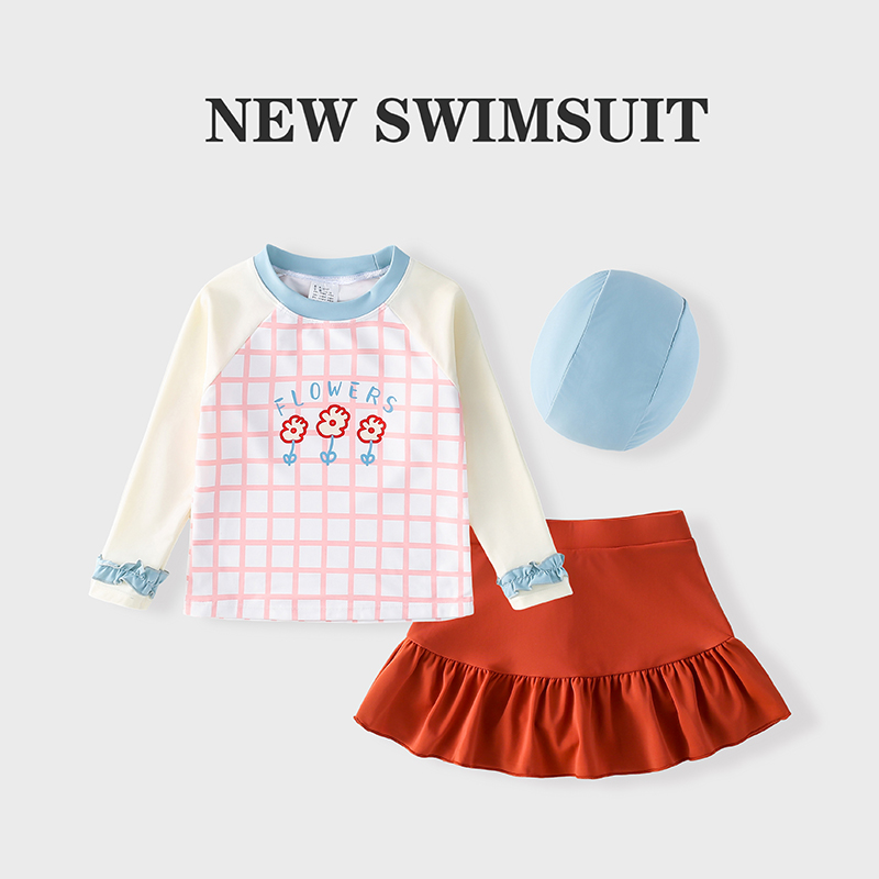 女童泳衣2025新款儿童分体长袖游泳衣女孩速干防晒度假泳装中小童