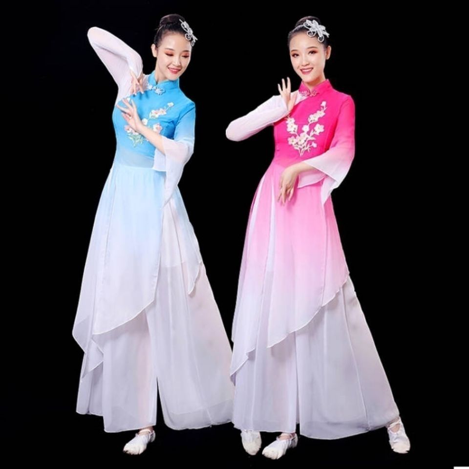 古典舞演出服女飘逸中国风秧歌服扇子舞服民族现代舞蹈服套装雪纺