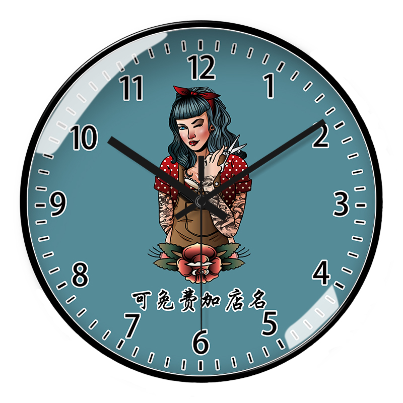 个性理发店造型电波钟静音石英钟