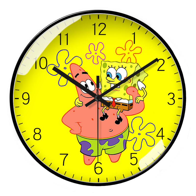 海绵宝宝挂钟定制创意时尚客厅简约时钟挂表超静音自动对时电波钟
