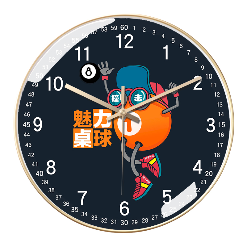 台球挂钟斯洛克桌球棋牌室圆形时钟创意个性石英钟客厅挂墙表定制
