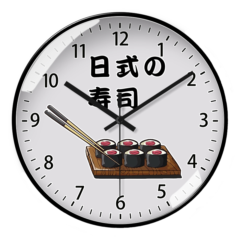 日式料理店挂钟寿司店挂墙钟表简约个性装饰石英钟自动对时电波钟