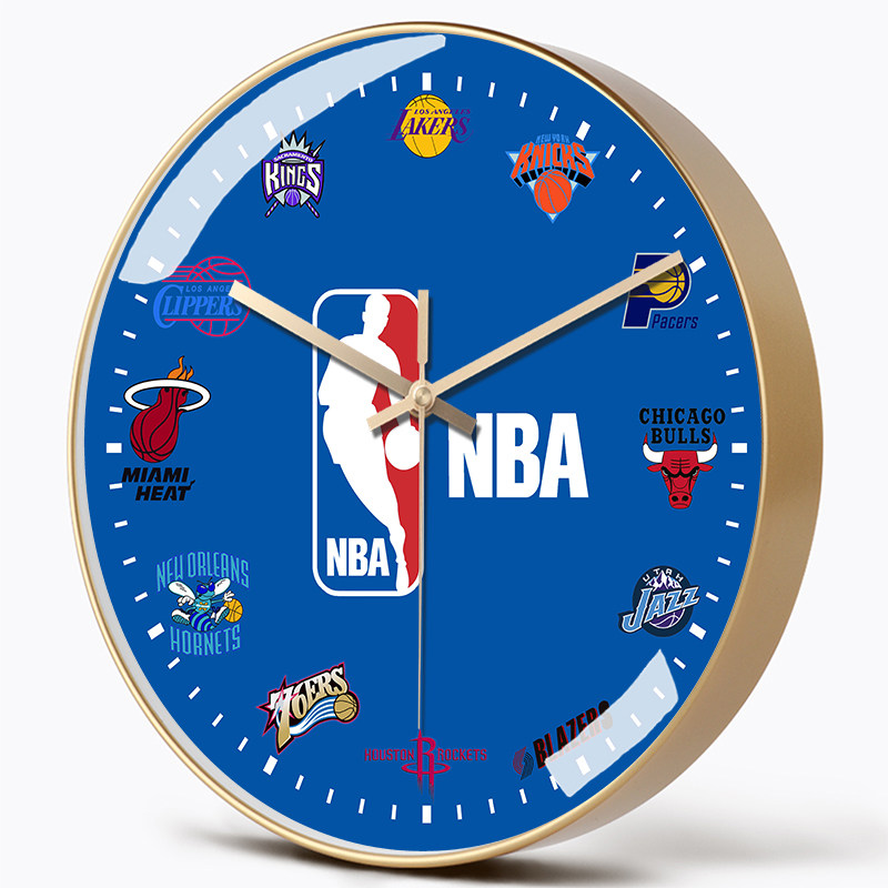 蓝球挂钟NBA球星卧室客厅创意个性钟表静音石英钟网红圆形挂墙钟