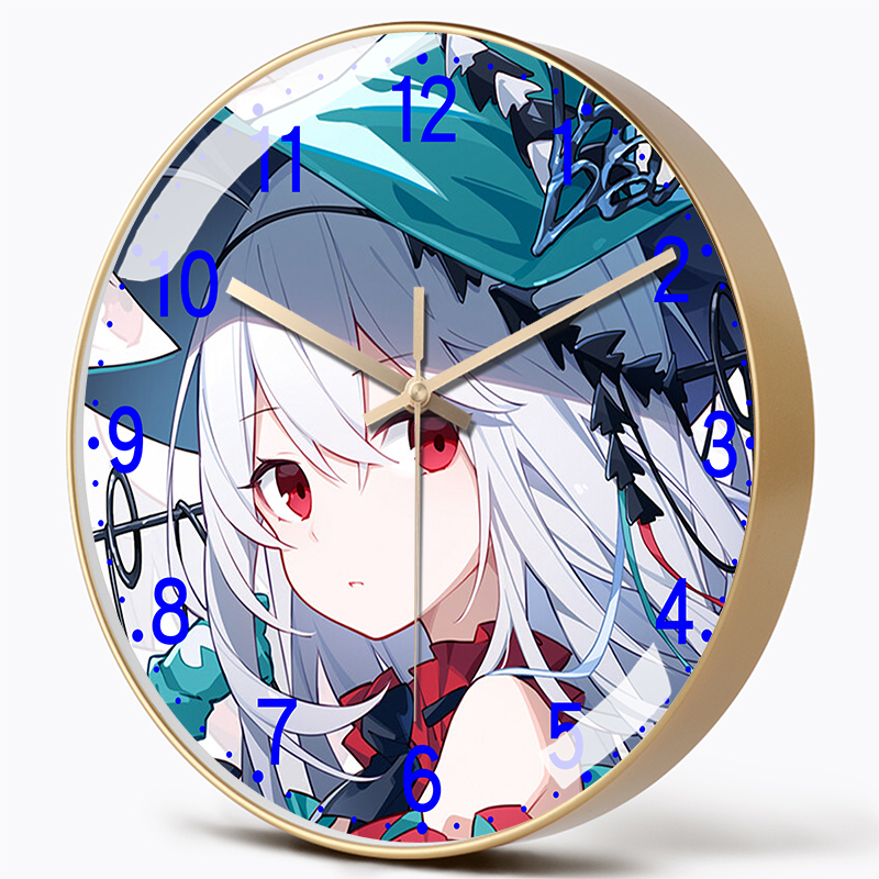 明日方舟人物挂钟卧室石英钟创意个性圆形自动对时电波钟太阳机芯