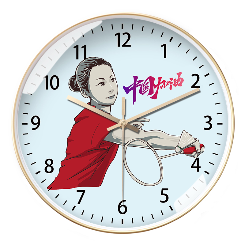 羽毛球馆挂墙自动对时挂钟创意个性训练室电波钟静音石英钟可定制