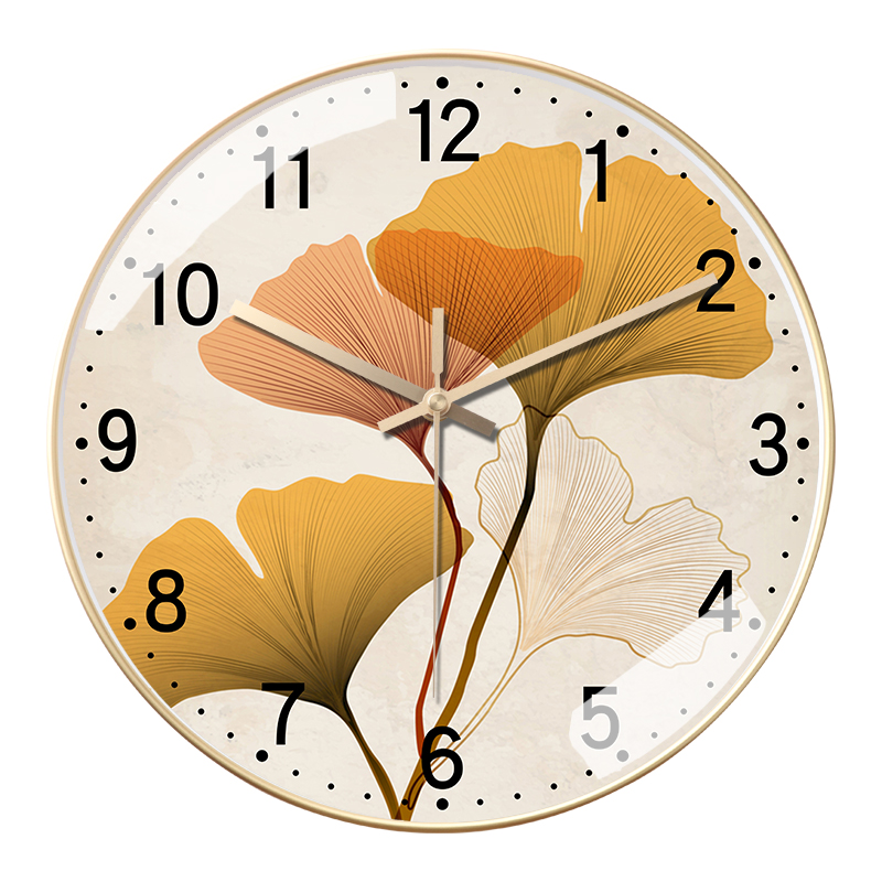 客厅创意银杏叶挂钟电波钟新中式