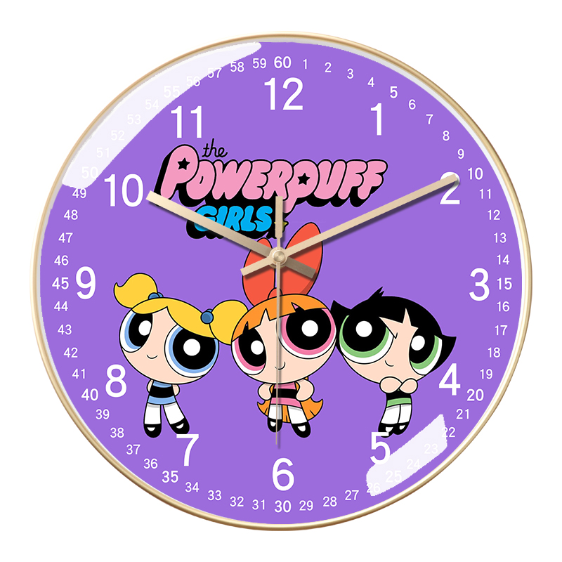 飞天小女警挂钟静音石英钟客厅早教家用时钟挂表自动对时电波钟