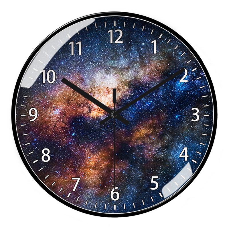 星空挂钟宇宙星辰卧室装饰天文系时钟超静音石英钟挂墙圆形电波钟,家居饰品,挂钟,淘宝优惠券,粉丝福利购,淘宝优惠卷