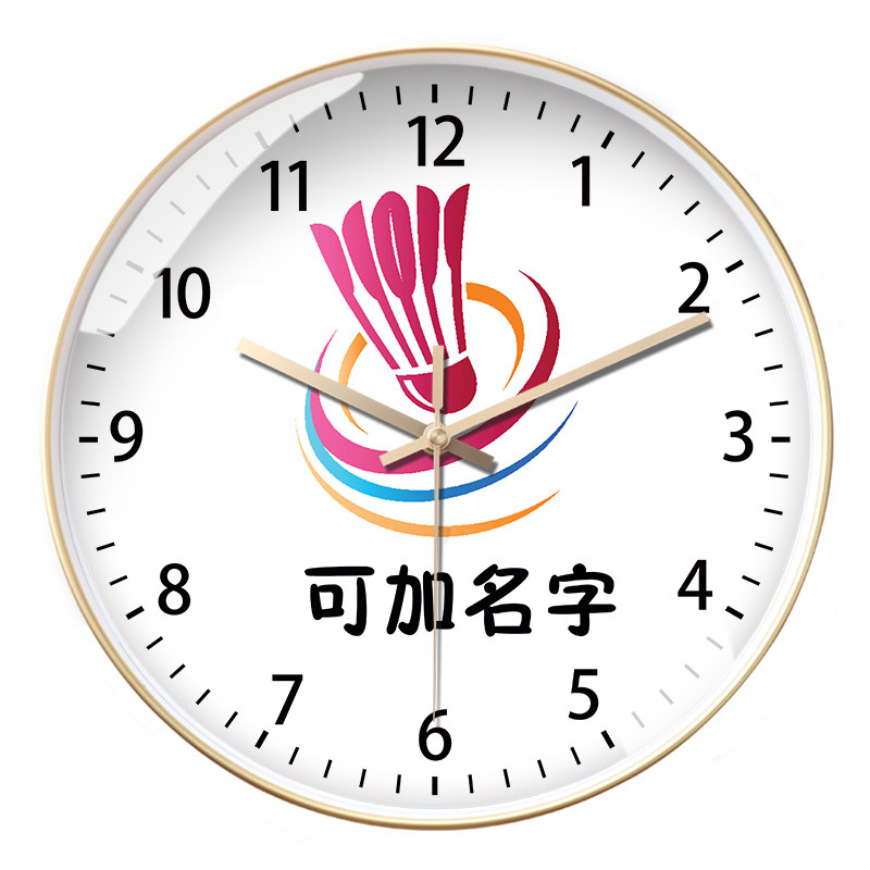 可刻店名挂墙挂钟可定制时钟表创意个性羽毛球馆装饰超静音石英钟