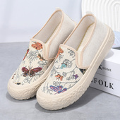 女透气平底百搭帆布鞋 休闲时尚 乐福鞋 春秋老北京布鞋 一脚蹬懒人鞋