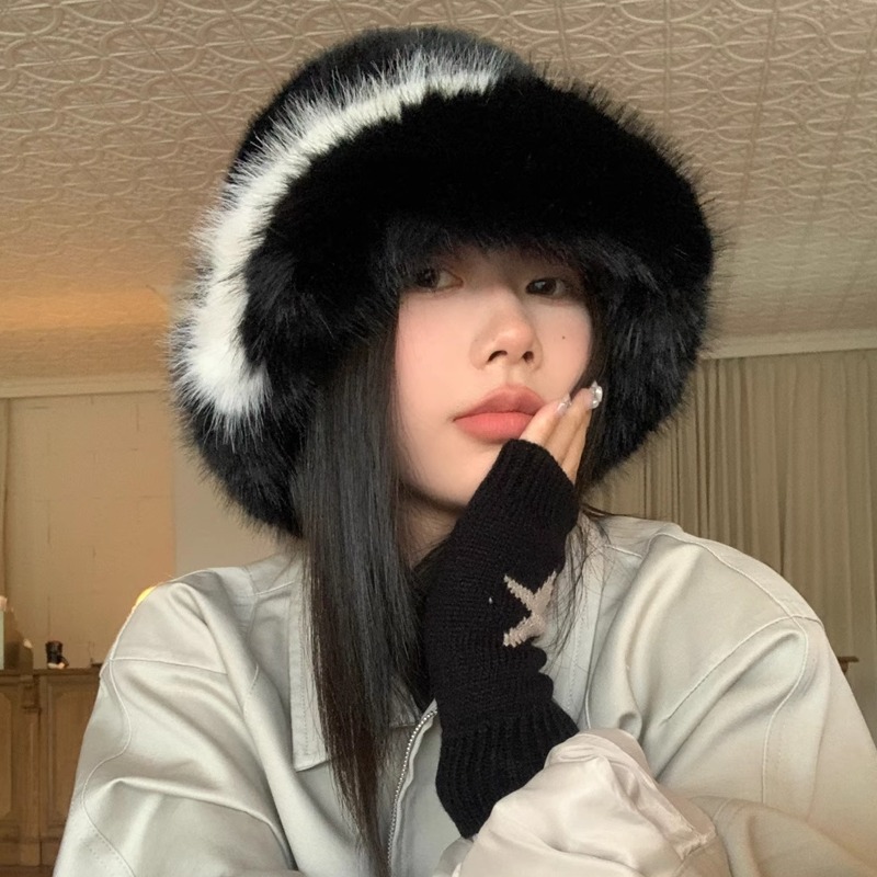 时尚小众设计款氛围感渔夫帽女2024秋冬新款毛绒帽子显脸小盆帽潮