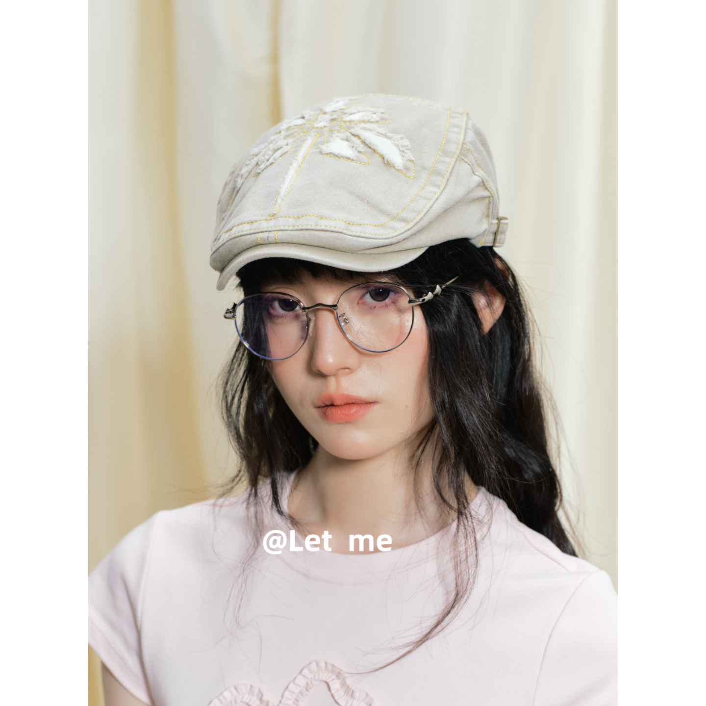 时髦破洞大花朵前进帽女春夏秋复古百搭贝雷帽子日系做旧画家帽潮