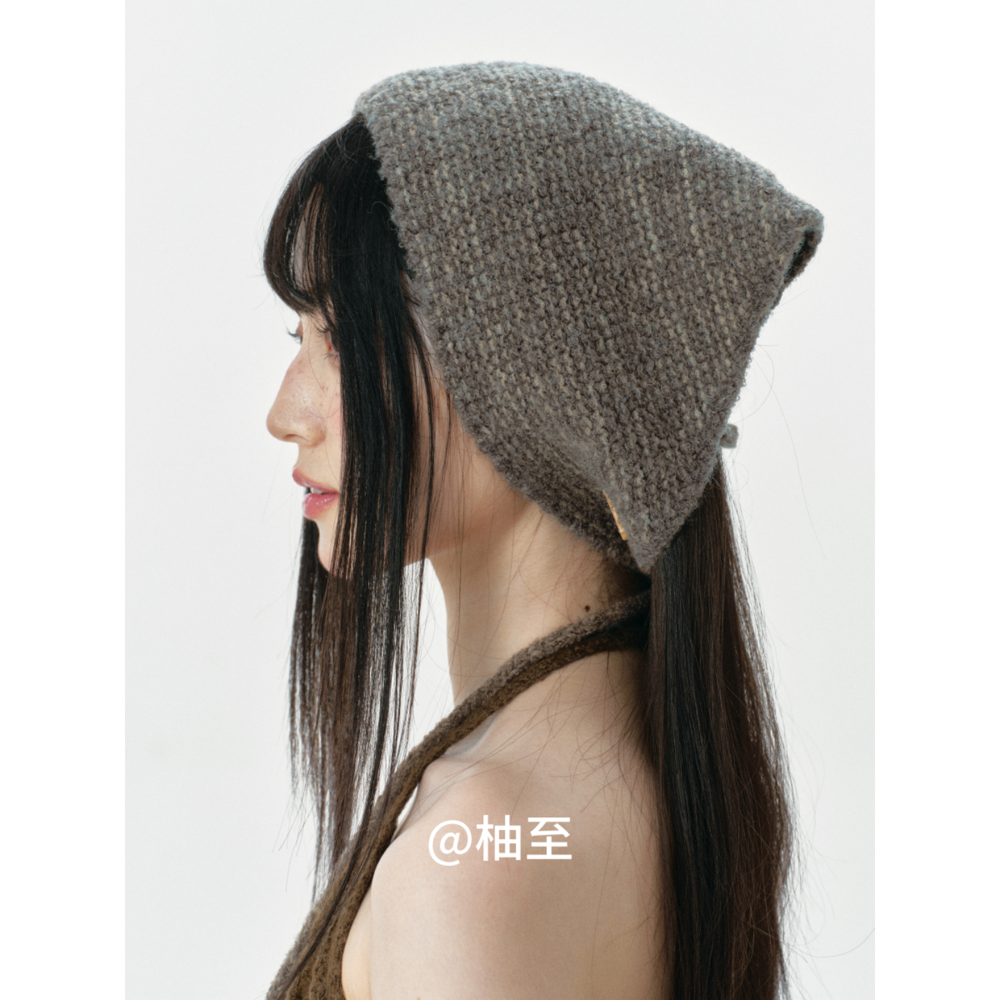 复古针织三角巾女春秋冬季韩版日系百搭川西出游度假系带头巾帽子