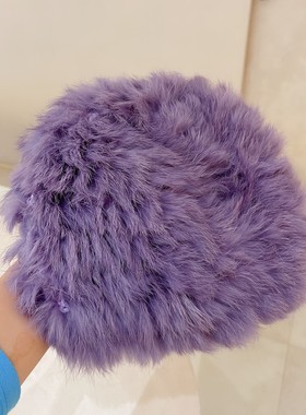 定制新款紫色黄色蓝色兔毛包头帽保暖毛线帽子毛绒毛毛帽冷帽秋冬