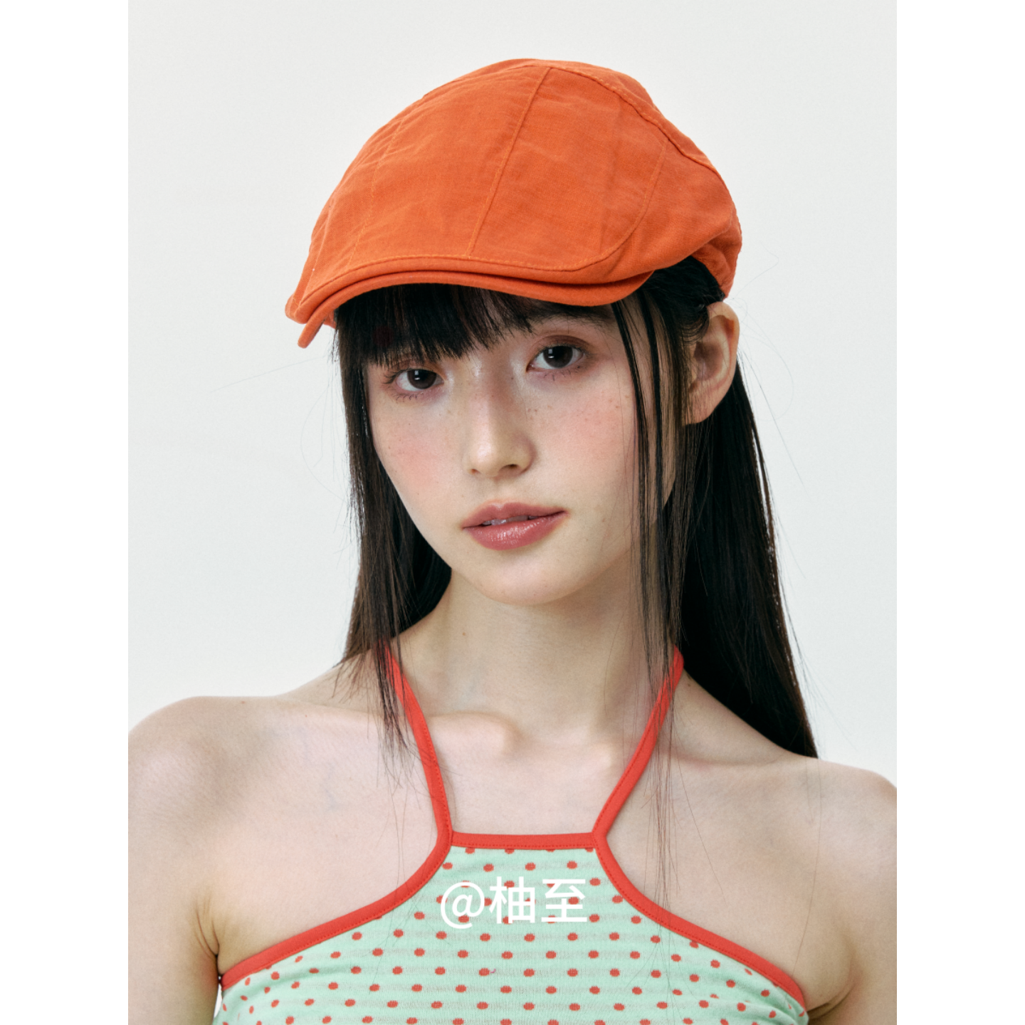 纯色橙色前进帽子女春夏秋街头时髦显脸小短檐鸭舌帽贝雷帽潮ins