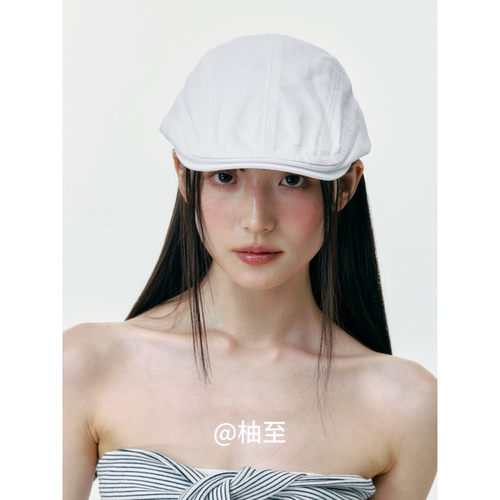 纯色白色前进帽子女春夏秋韩版日系百搭贝雷帽显脸小短檐鸭舌帽潮