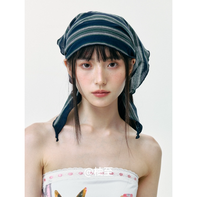 复古条纹三角巾女夏季薄款透气包头头巾帽子街头时髦丝巾围脖ins